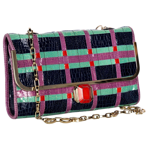 Judith Leiber Rainbow Stripe Crystal Zip Pouch