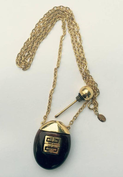 Givenchy Vintage Perfume Bottle Necklace Gold-Toned Link Chain