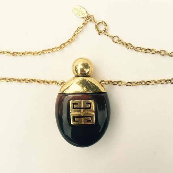 Givenchy Vintage Perfume Bottle Necklace Gold-Toned Link Chain