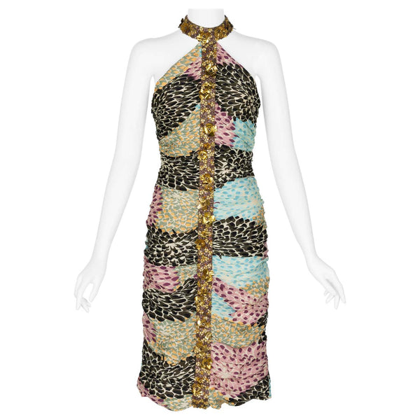 Missoni Embellished Silk Print Halter Dress F/W 2005