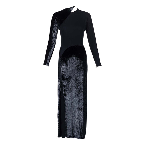 Geoffrey Beene Black Crepe Panne Velvet Dress 1990s