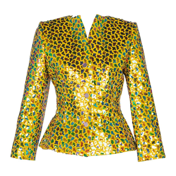 Vintage 1980s Givenchy Yellow Wool Multicolored Sequin Jacket