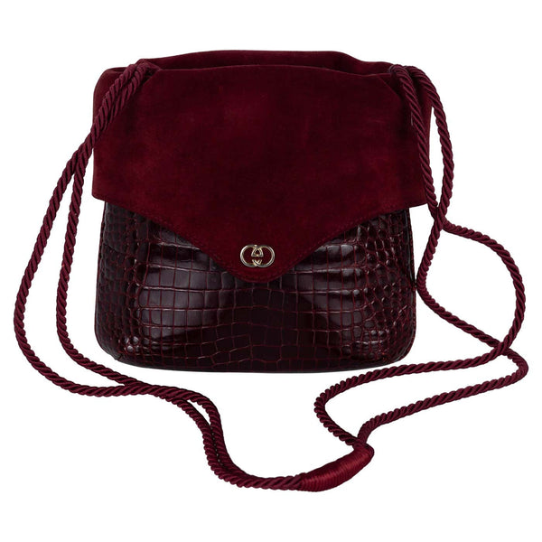 Vintage Gucci Burgundy Alligator Suede Shoulder Bag 1960s