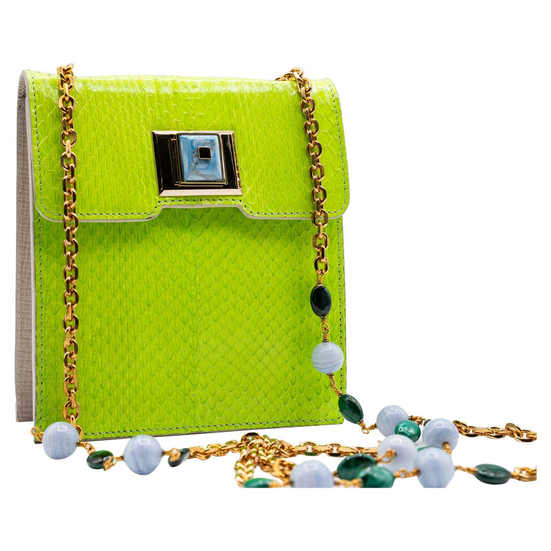 Andrew GN Green Snakeskin Pocket Bag Semi-Precious Stones