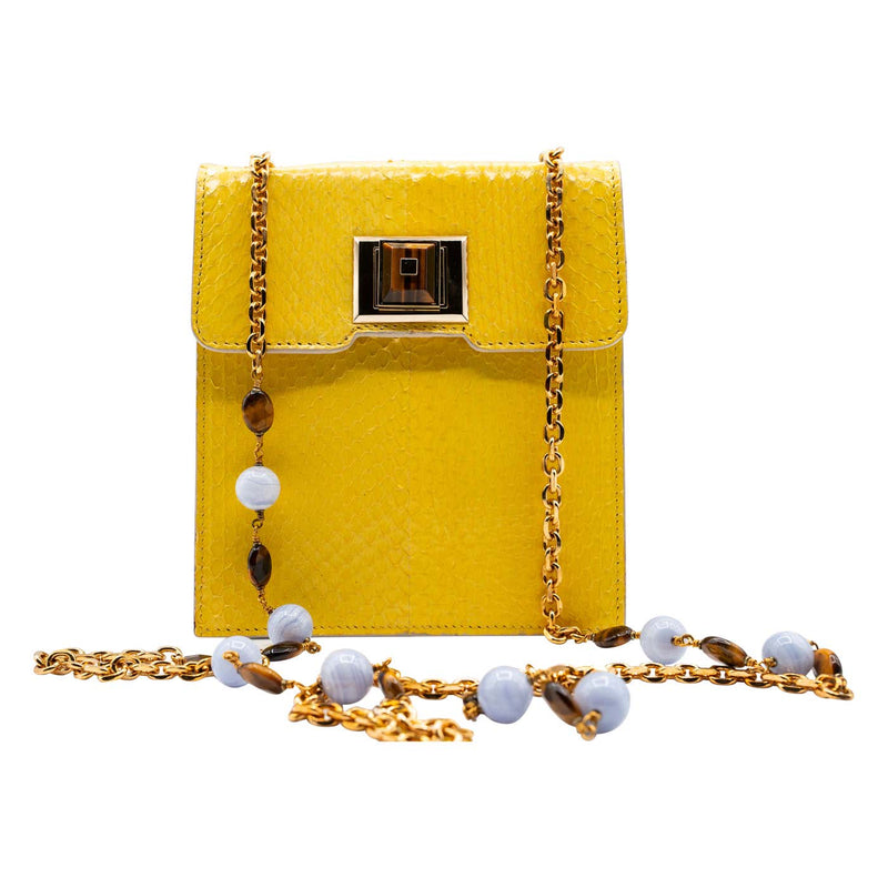 Andrew Gn Yellow Snakeskin Pocket Tigers Eye Pocket Bag