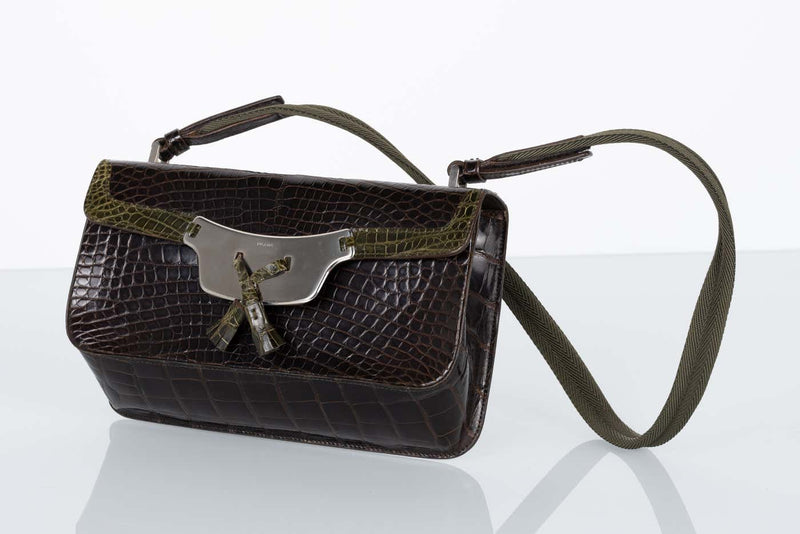 Prada Brown & Green Crocodile Shoulder Bag Y2K