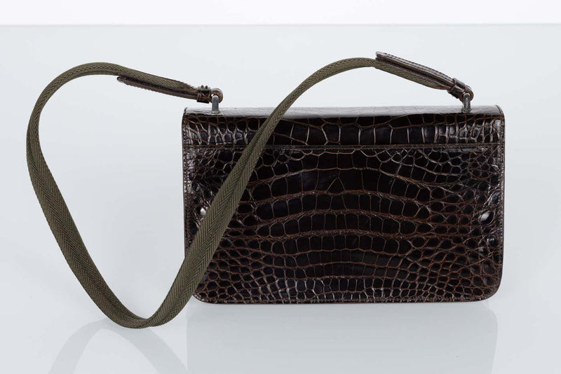 Prada Brown & Green Crocodile Shoulder Bag Y2K