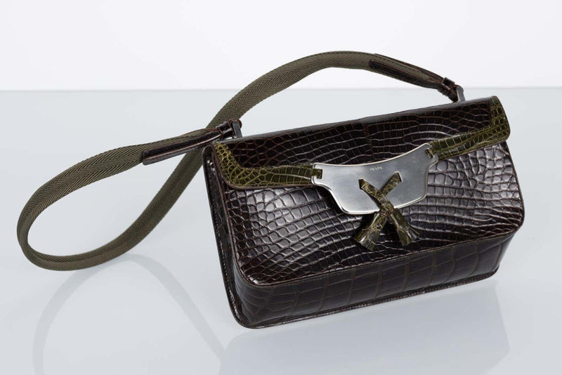 Prada Brown & Green Crocodile Shoulder Bag Y2K