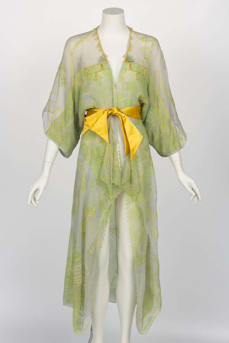 Zandra Rhodes 1970s Painted Embelished Silk Dress