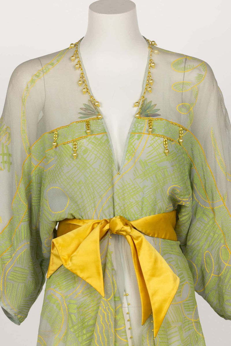 Zandra Rhodes 1970s Painted Embelished Silk Dress