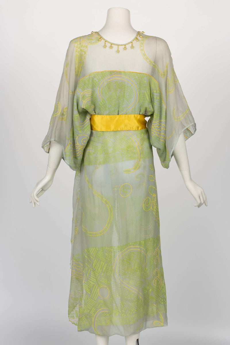 Zandra Rhodes 1970s Painted Embelished Silk Dress