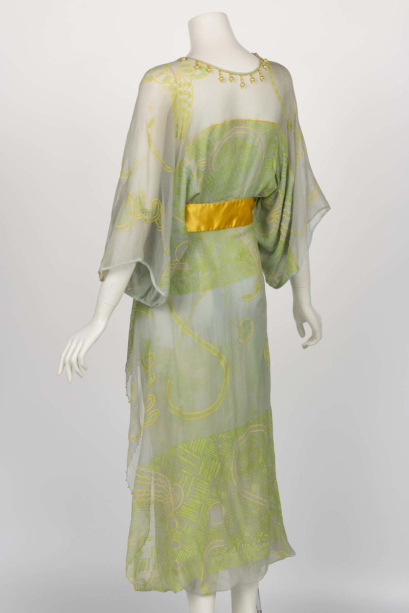 Zandra Rhodes 1970s Painted Embelished Silk Dress