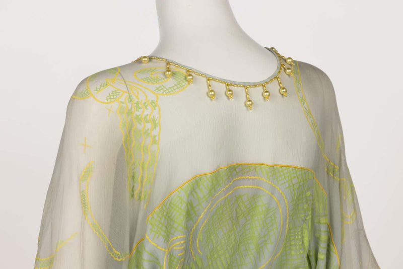 Zandra Rhodes 1970s Painted Embelished Silk Dress