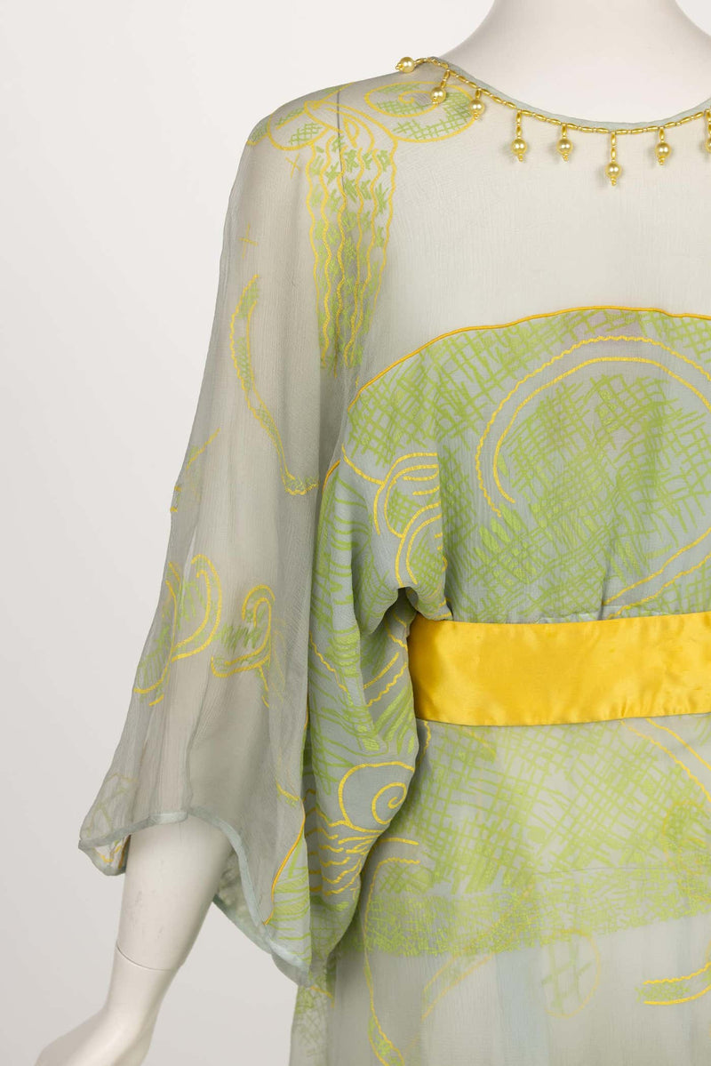 Zandra Rhodes 1970s Painted Embelished Silk Dress