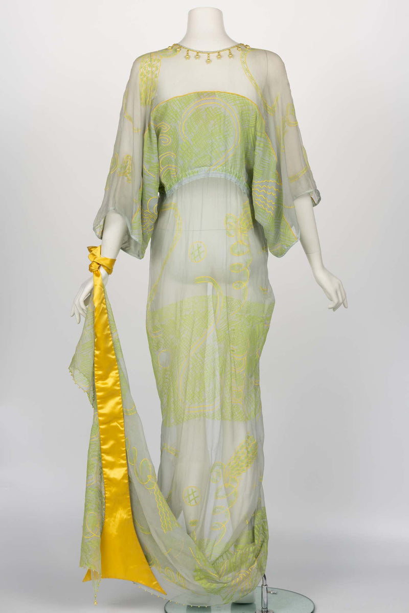 Zandra Rhodes 1970s Painted Embelished Silk Dress