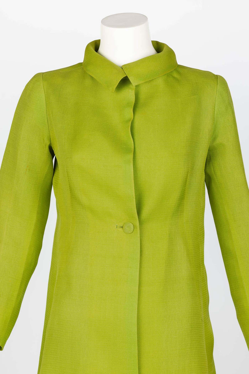 Givenchy Haute Couture 1971 Chartreuse Green Silk Evening Coat