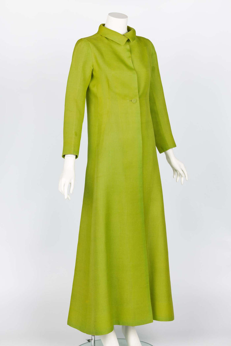 Givenchy Haute Couture 1971 Chartreuse Green Silk Evening Coat