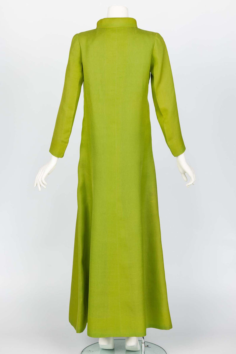 Givenchy Haute Couture 1971 Chartreuse Green Silk Evening Coat