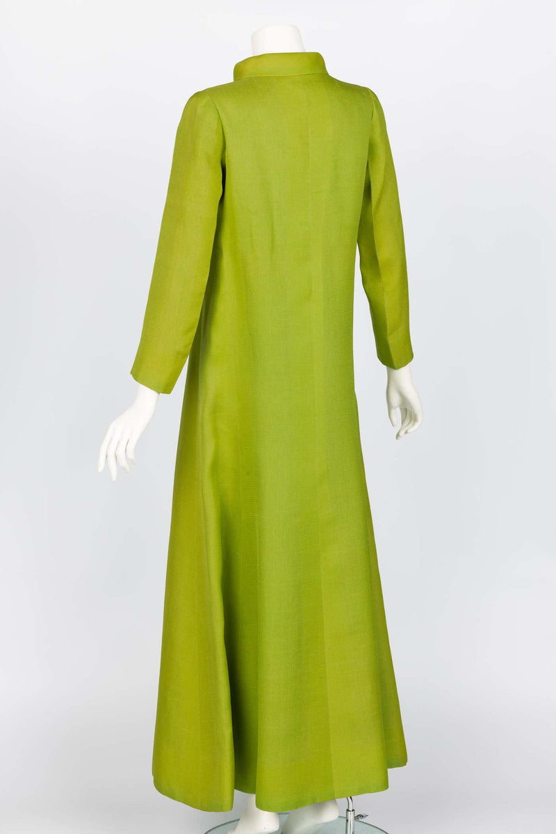 Givenchy Haute Couture 1971 Chartreuse Green Silk Evening Coat