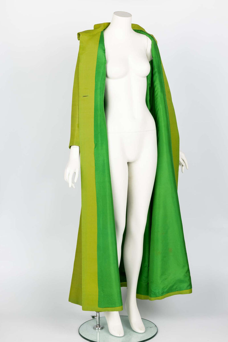 Givenchy Haute Couture 1971 Chartreuse Green Silk Evening Coat