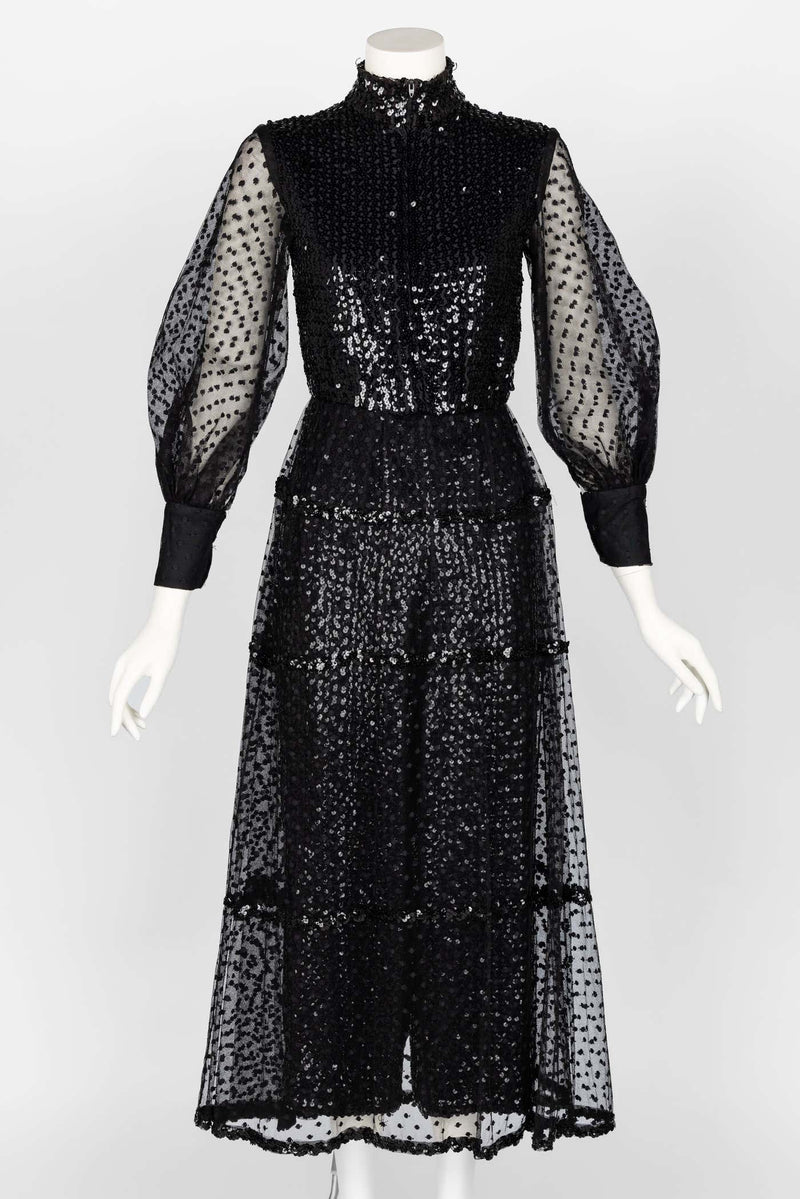 1960s Oscar De La Renta Black Sequin Jumpsuit