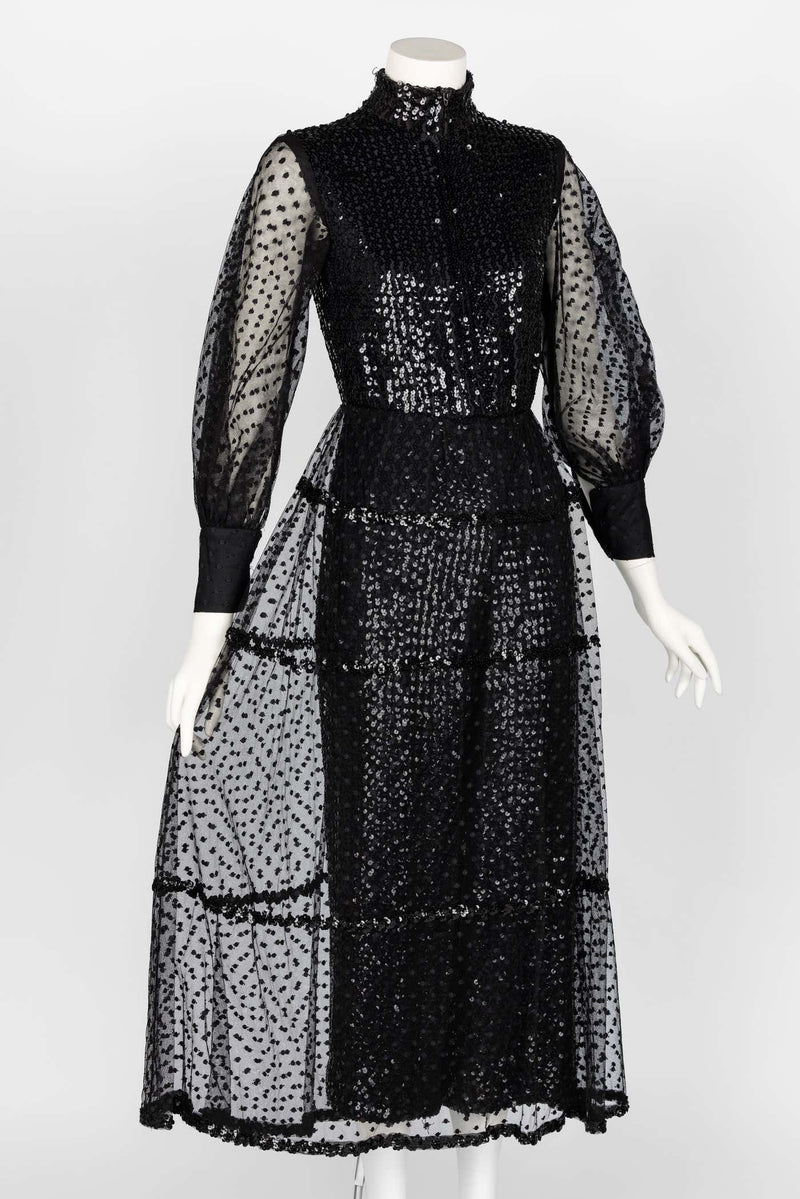 1960s Oscar De La Renta Black Sequin Jumpsuit