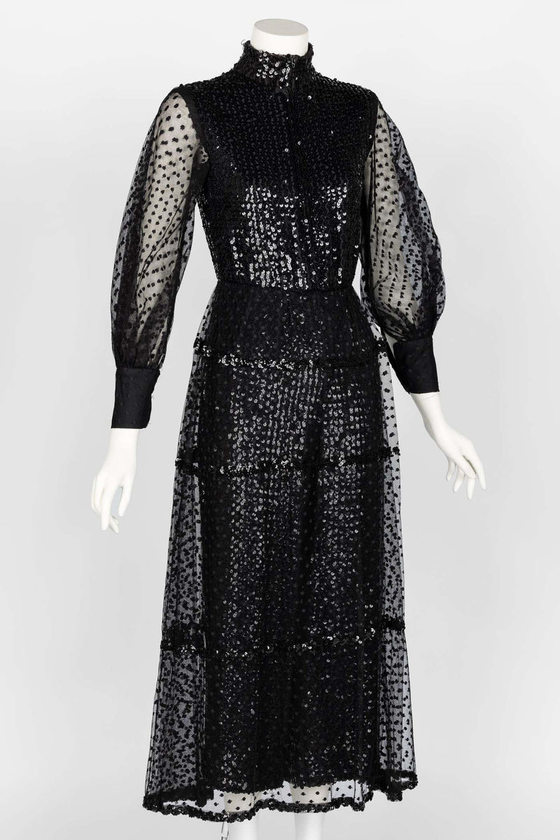 1960s Oscar De La Renta Black Sequin Jumpsuit