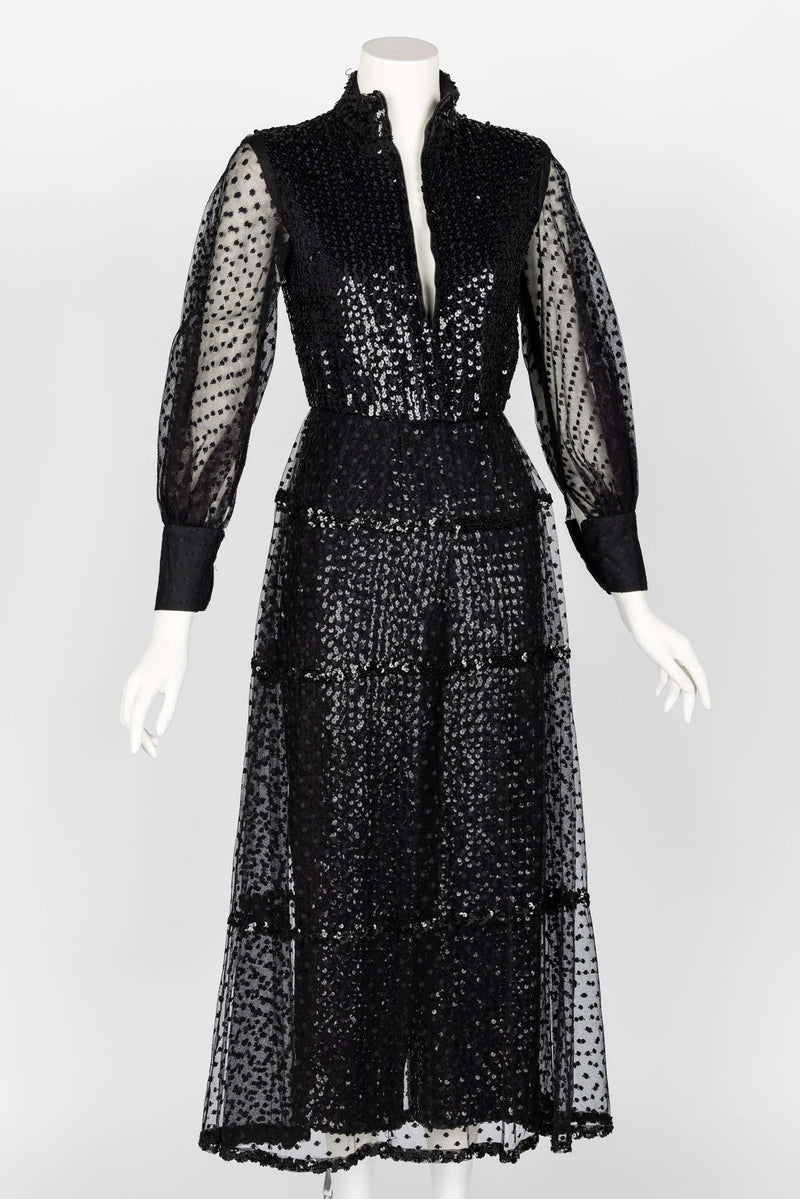 1960s Oscar De La Renta Black Sequin Jumpsuit