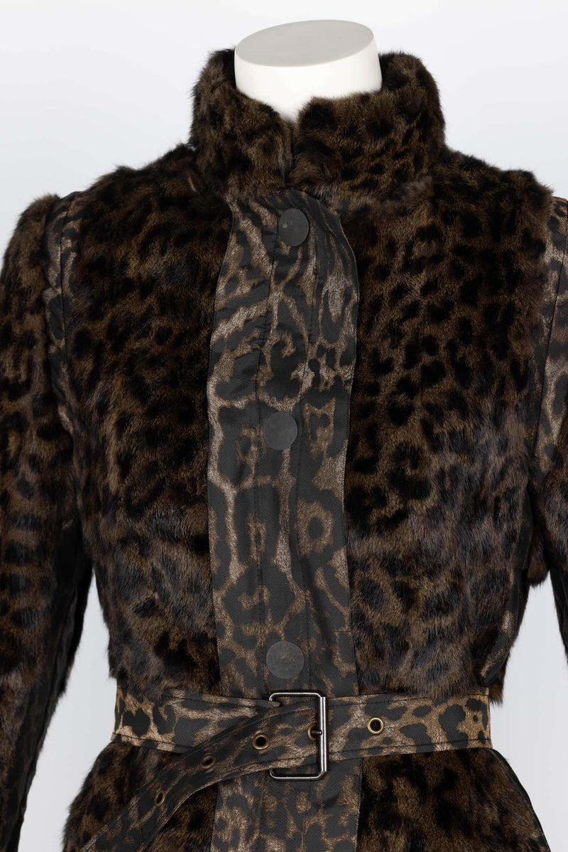 Lanvin Alber Elbaz F/W 2013 Leopard Fur & Taffeta Belted Trench Coat