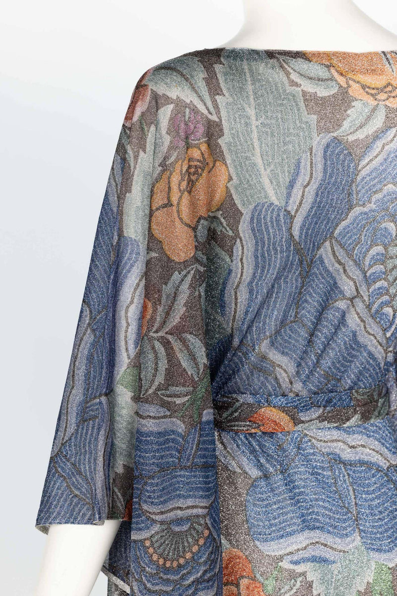 Iconic Missoni 1970s Floral Print Metallic Lurex Caftan Dress
