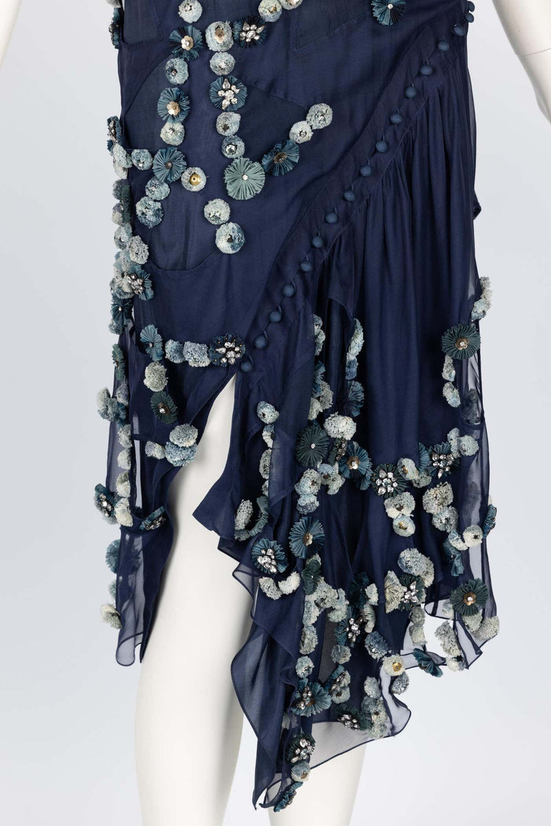 Chloe Blue Silk Embellished Halter Open Back Dress Runway F/W 2008