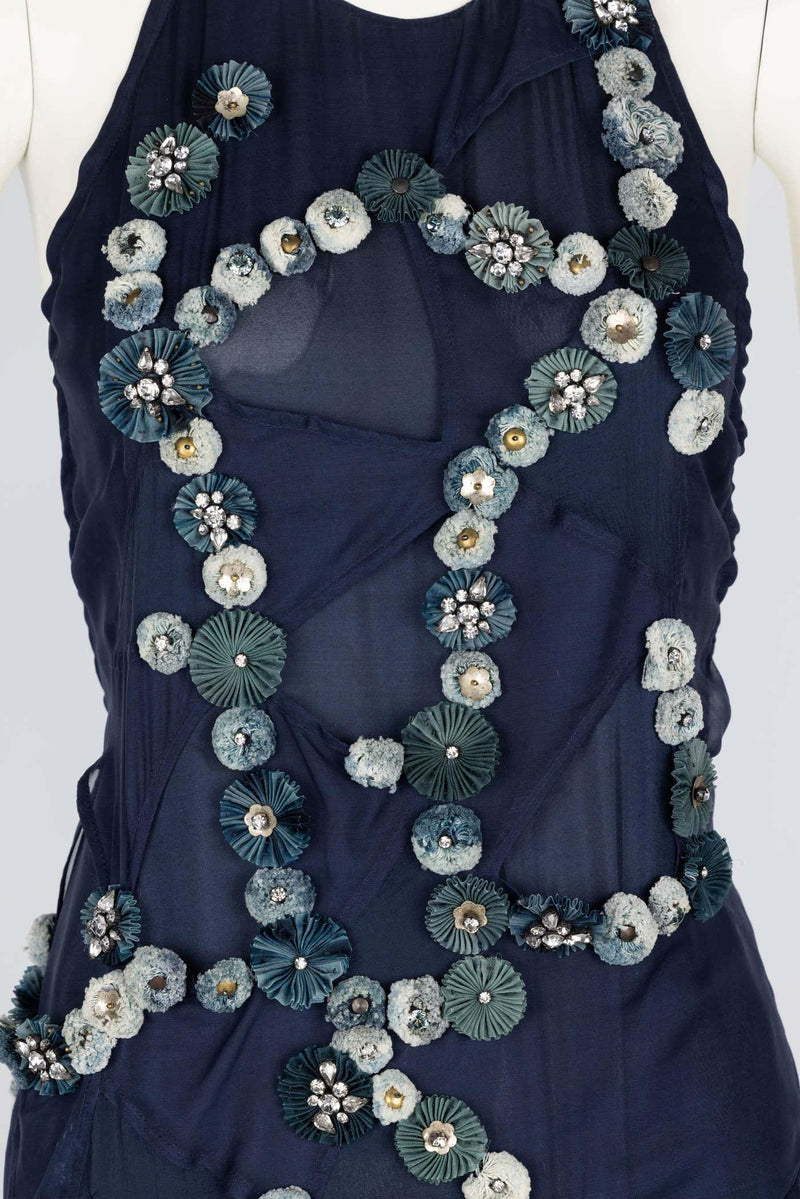 Chloe Blue Silk Embellished Halter Open Back Dress Runway F/W 2008