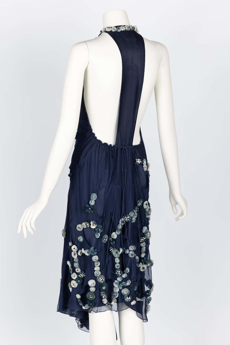 Chloe Blue Silk Embellished Halter Open Back Dress Runway F/W 2008