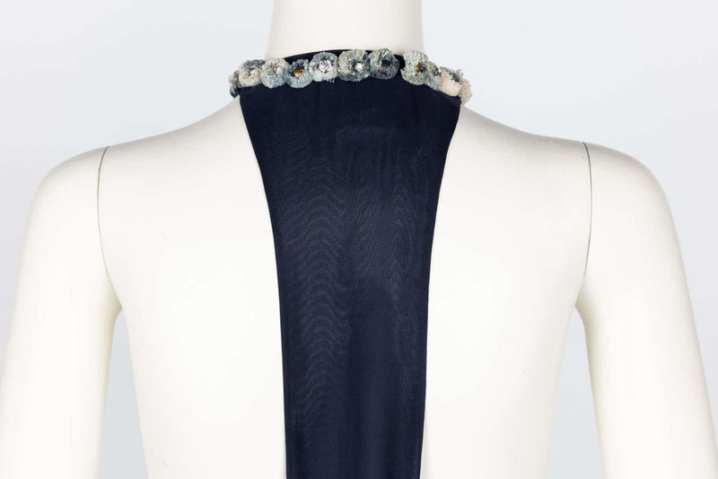 Chloe Blue Silk Embellished Halter Open Back Dress Runway F/W 2008