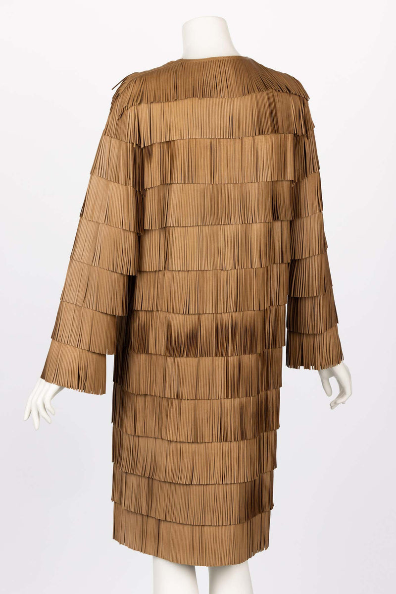 PRADA SPRING 2007 BROWN LEATHER FRINGE COAT RUNWAY LOOK #15