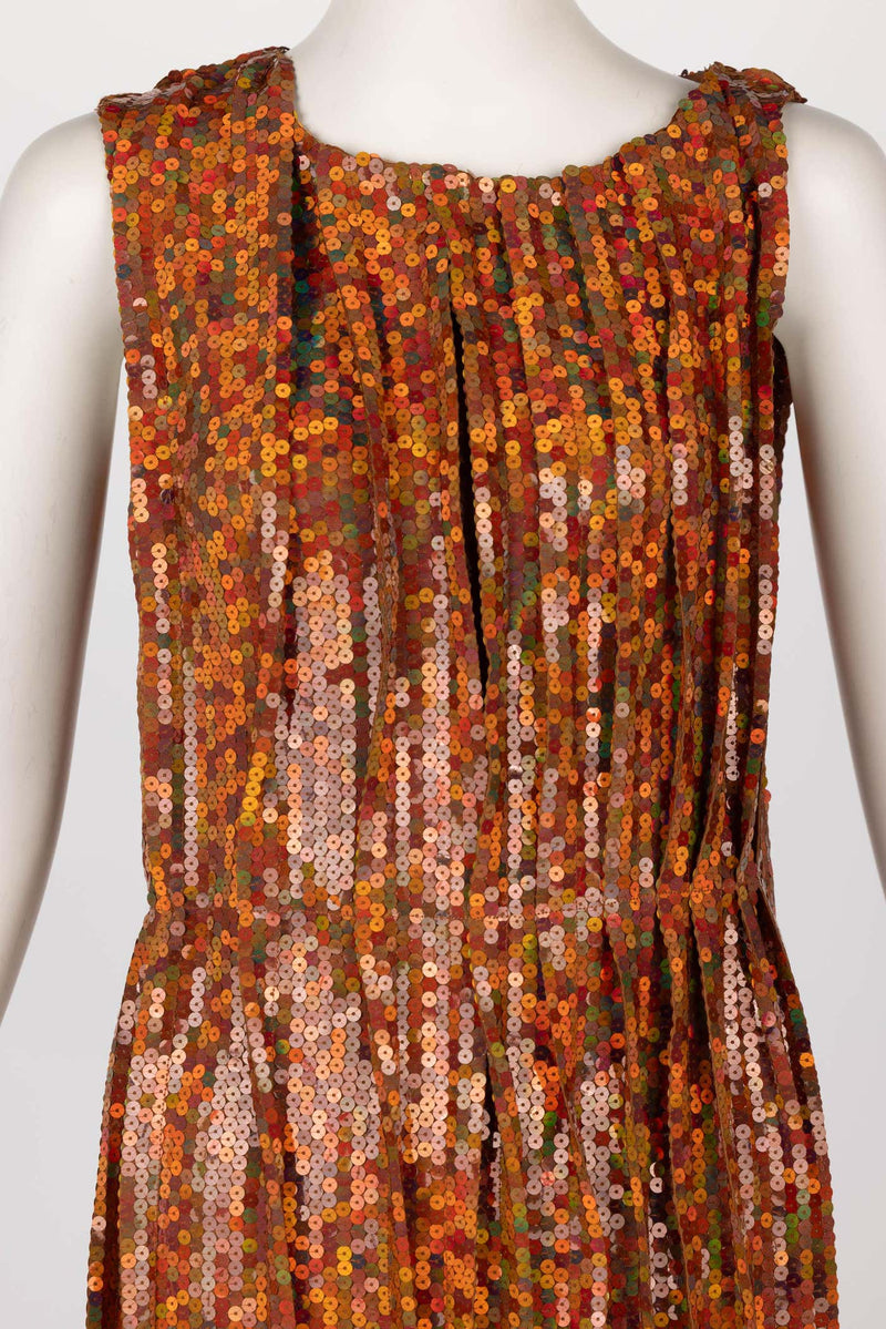 Nina Ricci Sleeveless Orange Copper Sequined Cocktail Sheath Dress, 2016