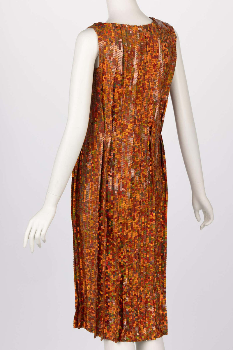 Nina Ricci Sleeveless Orange Copper Sequined Cocktail Sheath Dress, 2016