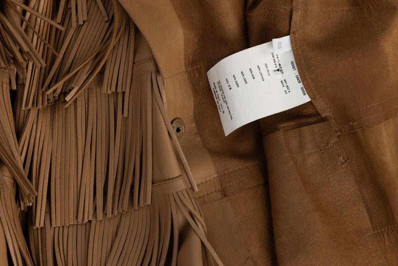 PRADA SPRING 2007 BROWN LEATHER FRINGE COAT RUNWAY LOOK #15