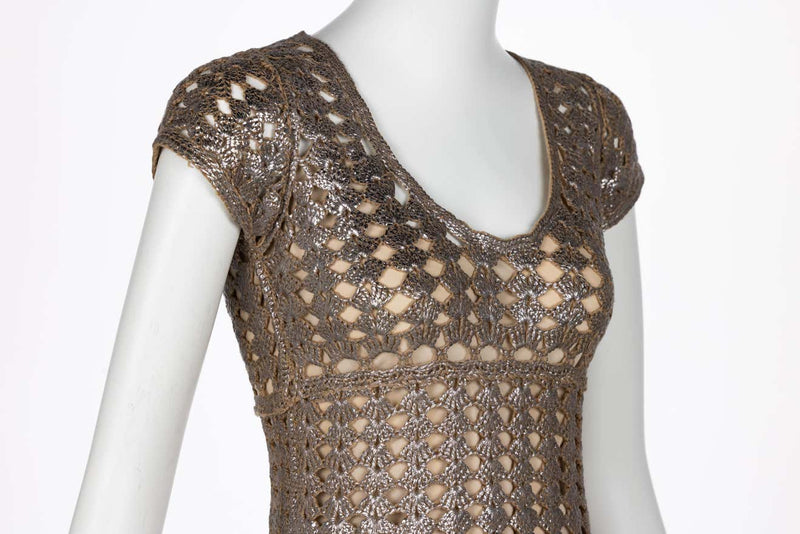 Prada Bronze Metallic Crochet Dress, 2000s