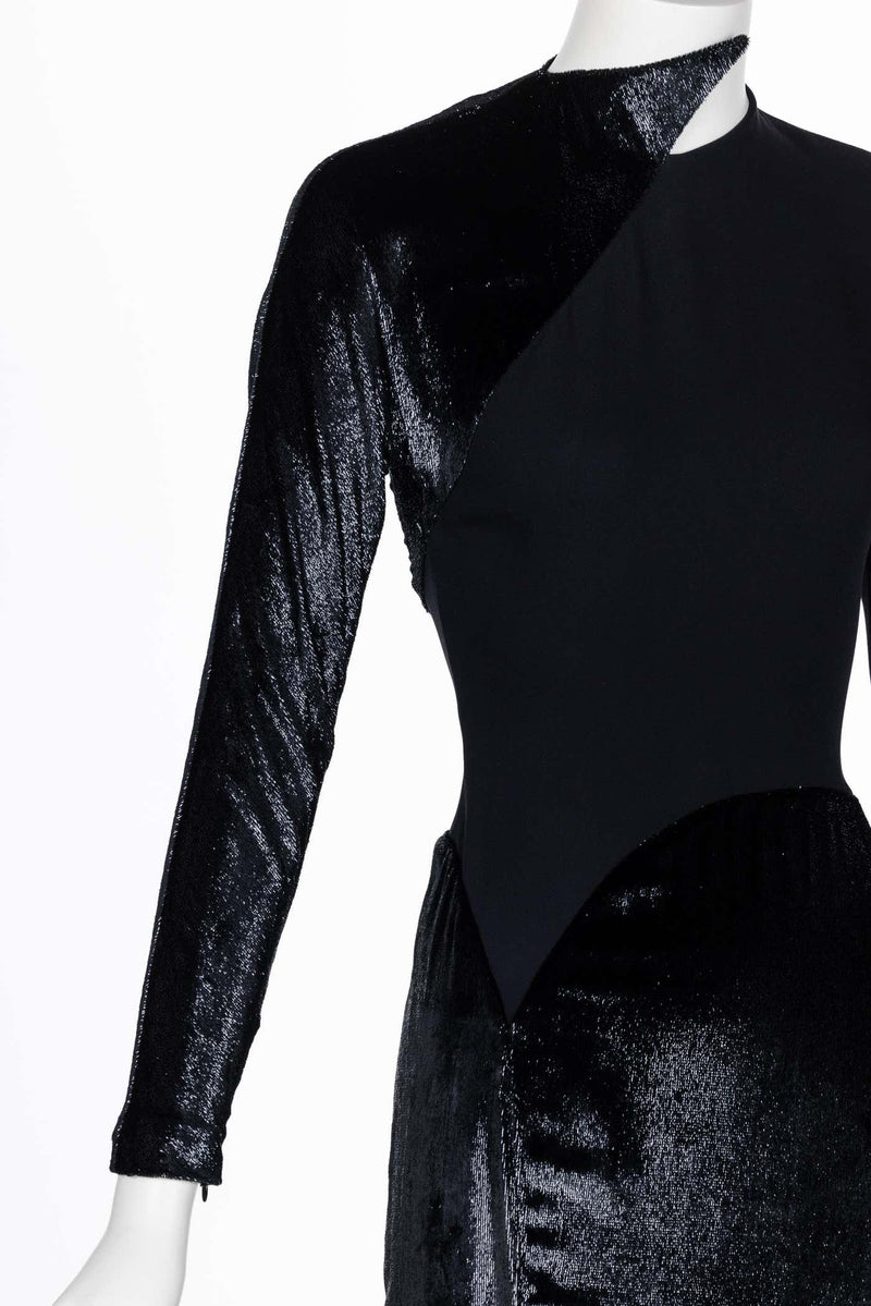 Geoffrey Beene Black Crepe Panne Velvet Dress 1990s