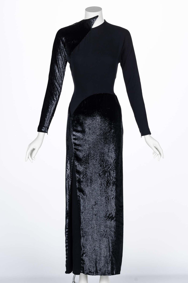 Geoffrey Beene Black Crepe Panne Velvet Dress 1990s