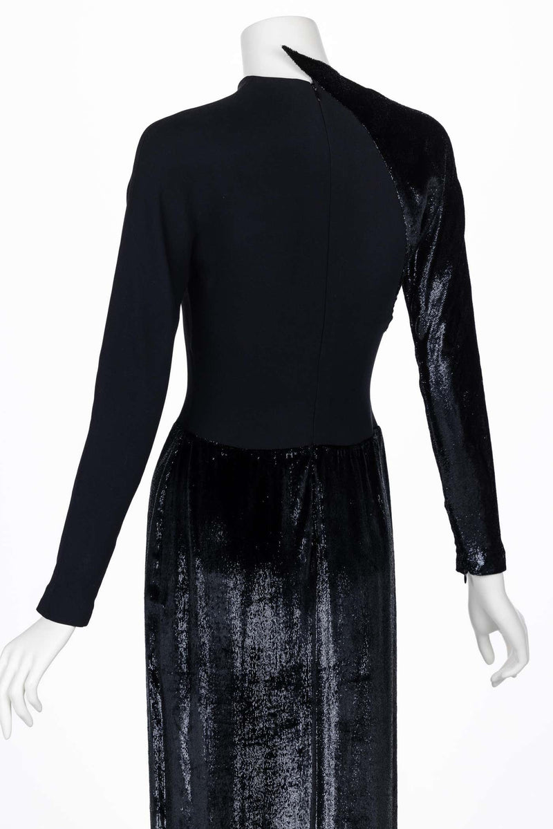 Geoffrey Beene Black Crepe Panne Velvet Dress 1990s