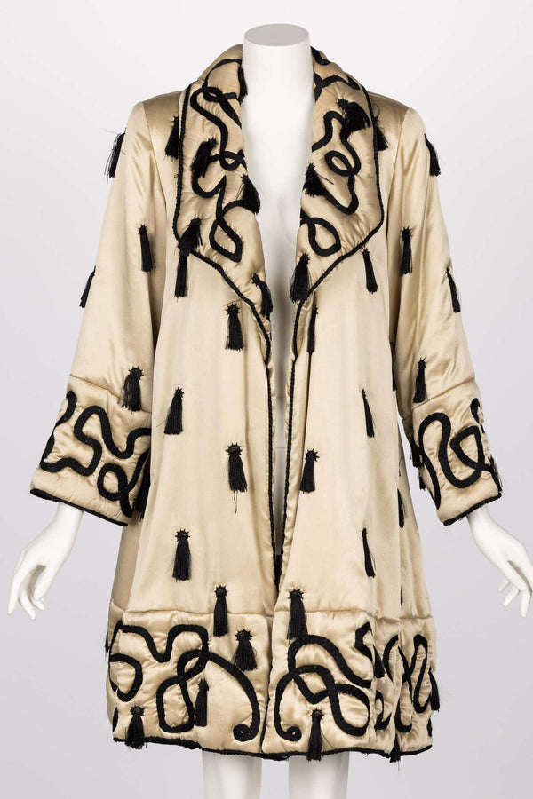 Bruce Oldfield Couture Champagne Silk Tassel Evening Coat