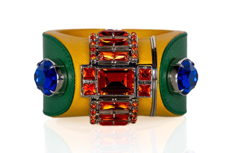 Prada Crystal Saffiano Leather Cuff Bracelet Spring 2014