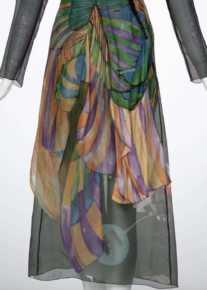 Prada Fairy Runway Black Printed Silk Dress Runway Spring 2008