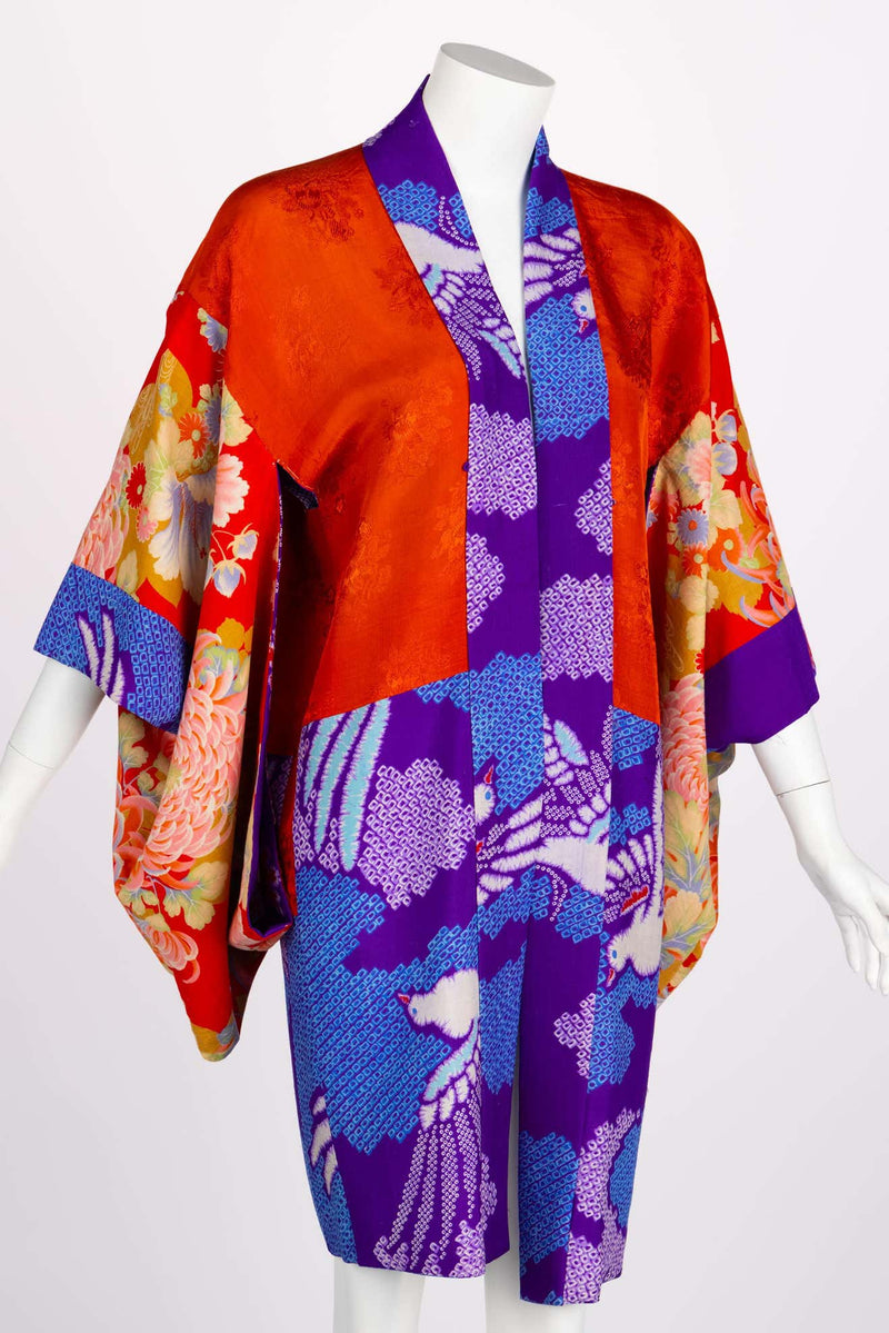 Vintage Japanese Purple Blue Bird Kimono Jacket