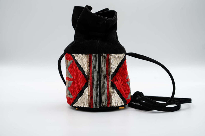 Susan Bennis Warren Edwards Beaded Suede Mini Bucket Bag