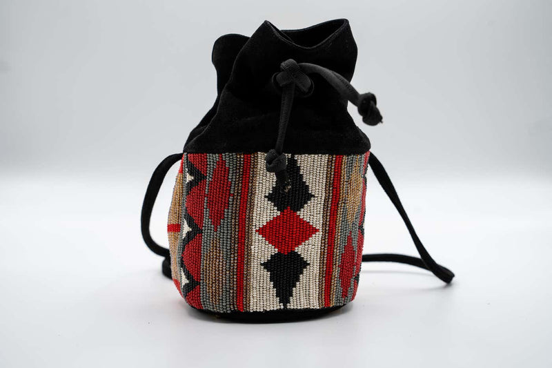 Susan Bennis Warren Edwards Beaded Suede Mini Bucket Bag