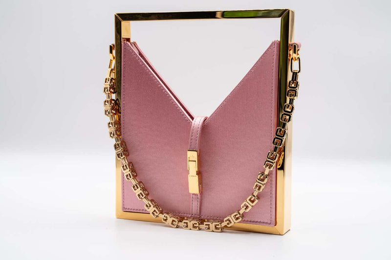 Givenchy Pink Satin Gold Frame Chain Micro Cut Out Bag