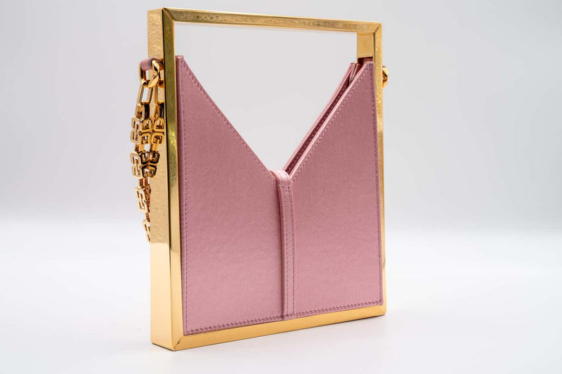 Givenchy Pink Satin Gold Frame Chain Micro Cut Out Bag